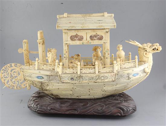 A large Japanese sectional ivory and shibayama style model of a ship, Meiji period, total length 58.5cm